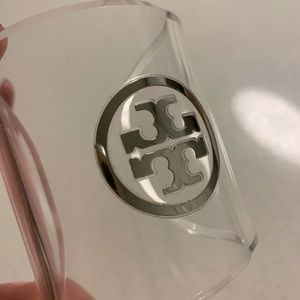 Tory Burch Clear Silver Logo Cuff Bracelet